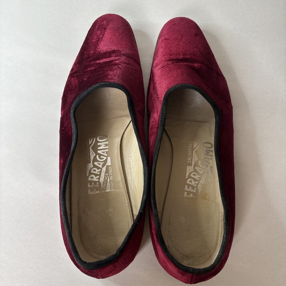 Salvatore Ferragamo Womens‎ Red Velvet Loafers 7 Designer Dark Romantic Gothic - Picture 9 of 11